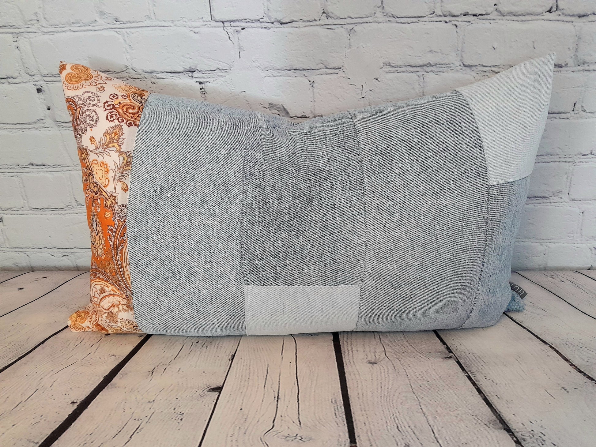 recycled denim jeans and vintage fabric luxury cushion covers throw pillows