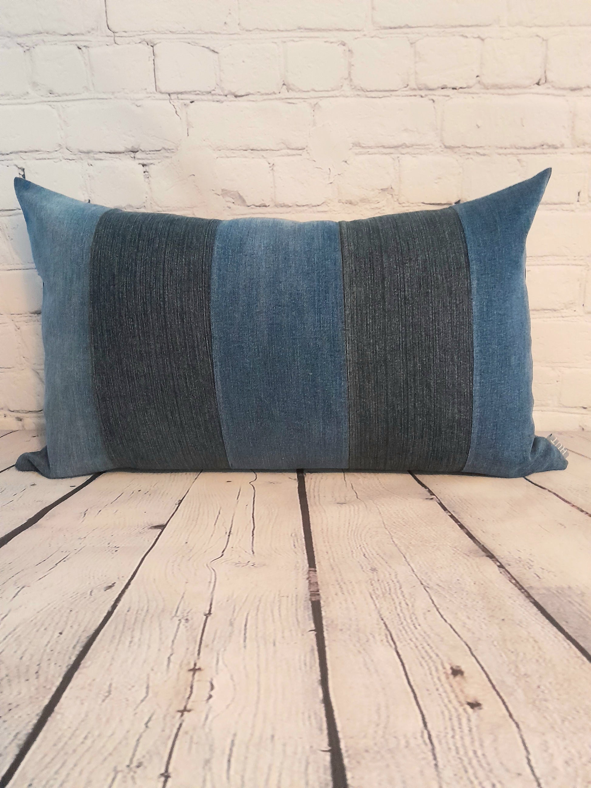 blue striped bolster cushion 