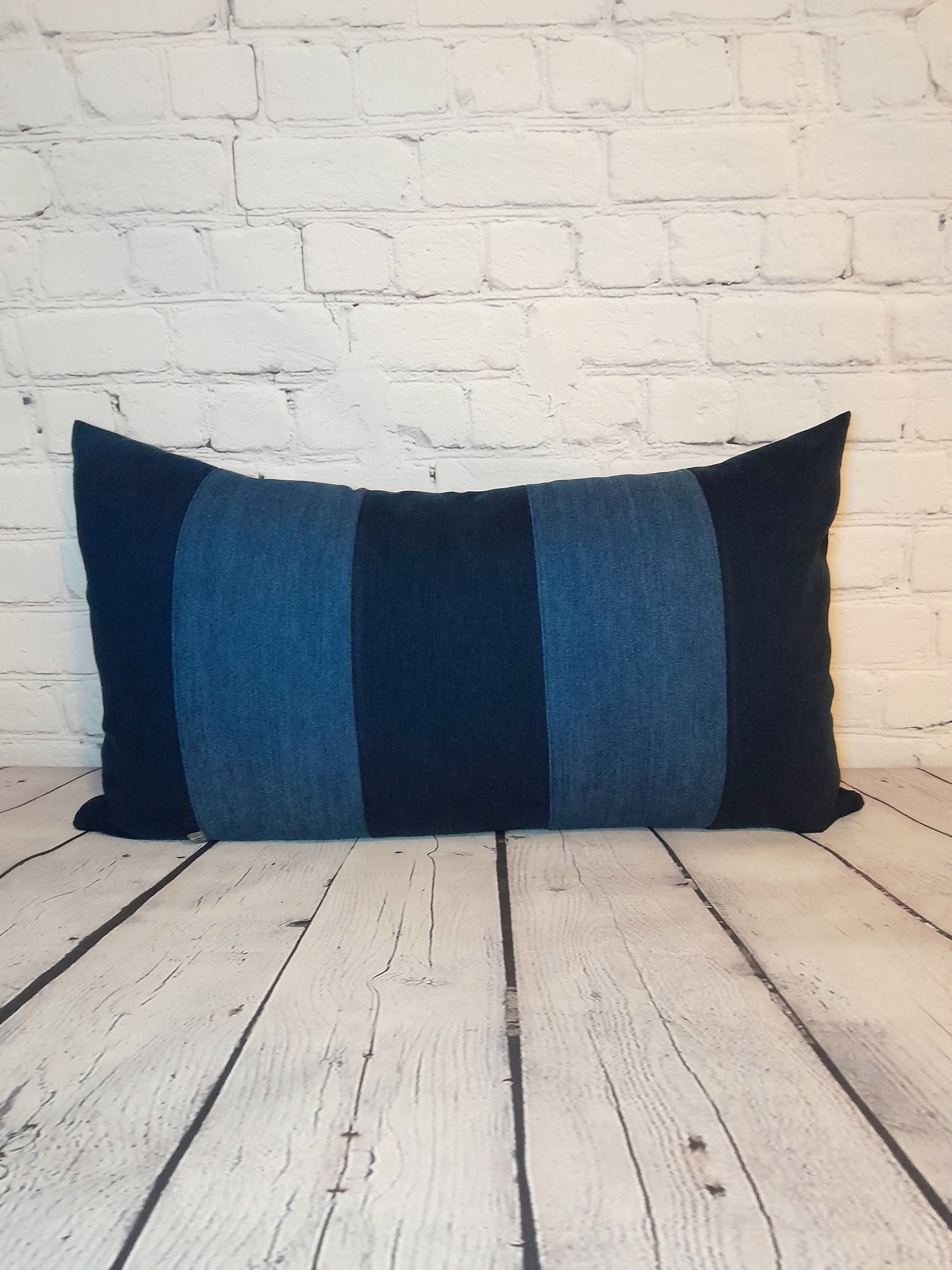 blue denim striped cushion rectangle