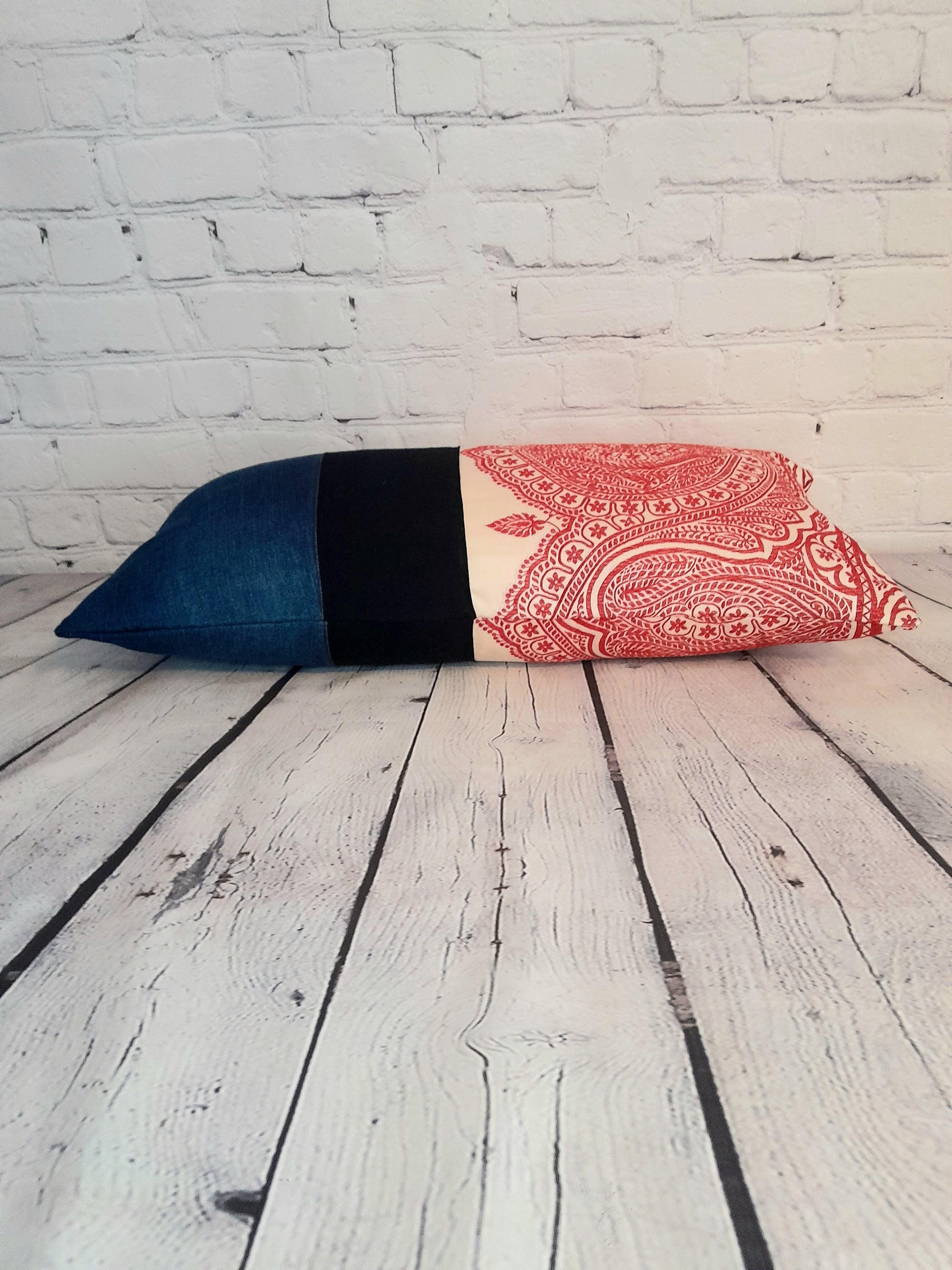 rectangle bolster cushion cover blue red cram