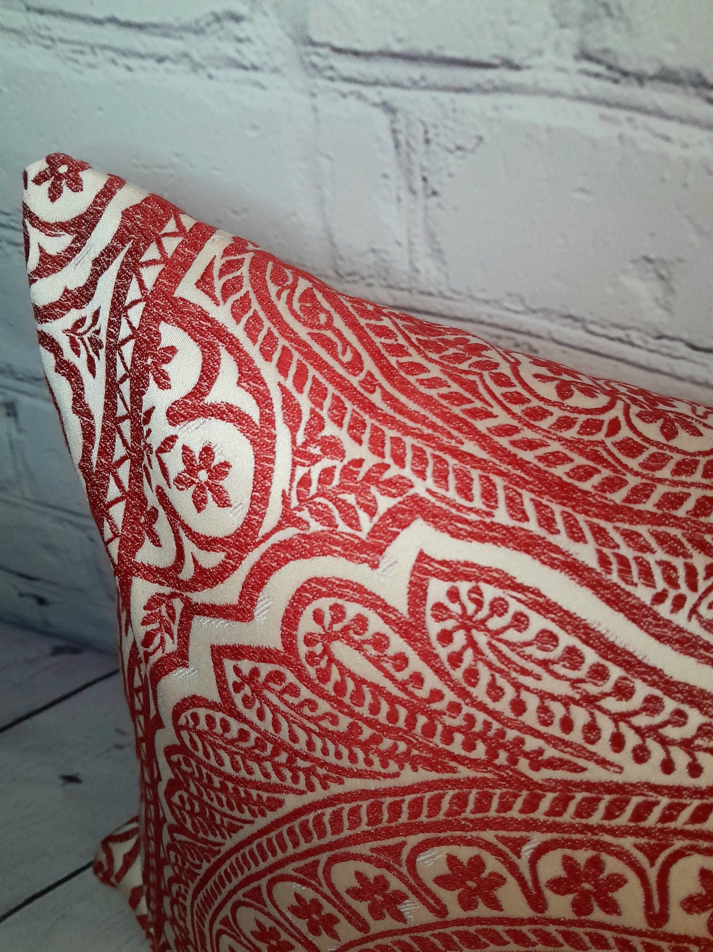 red cream embroidered cushion