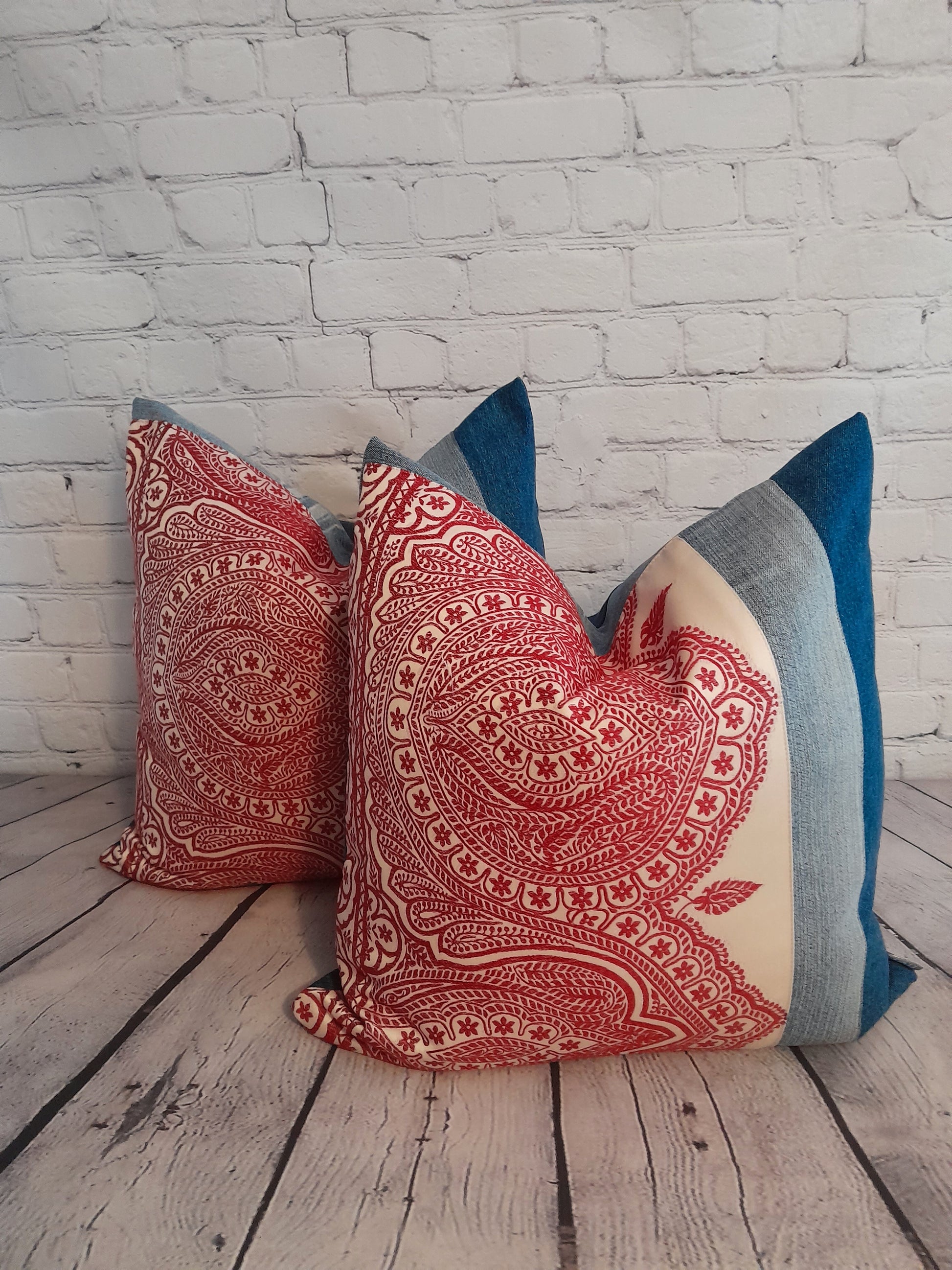 denim and embroidered cushion luxury boho