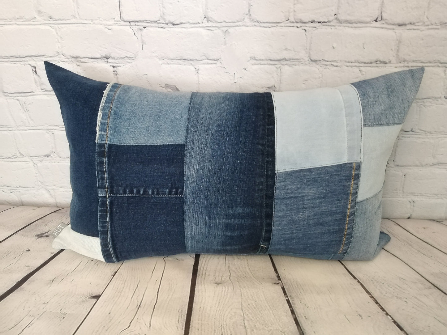 cushion from old jeans, blue denim